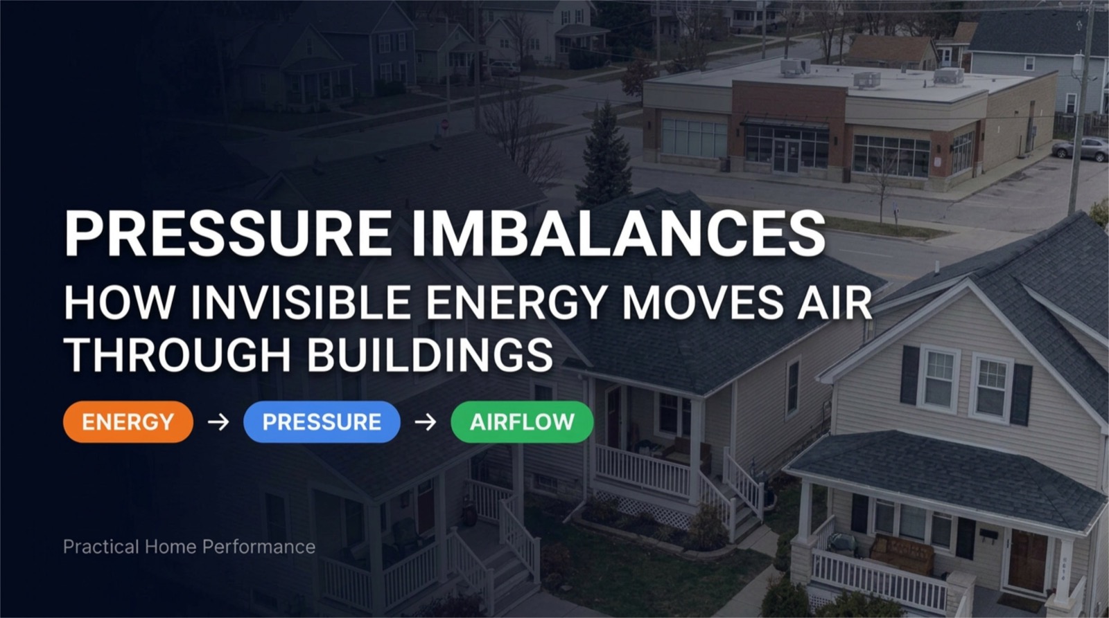 Illustration of energy and pressure imbalances driving air movement through a home